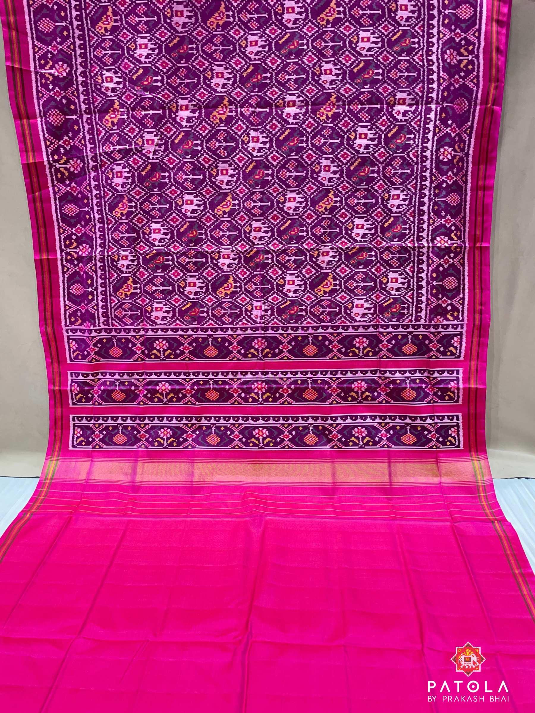 Hathi Popat Designer Semi Double Ikat Patola Saree